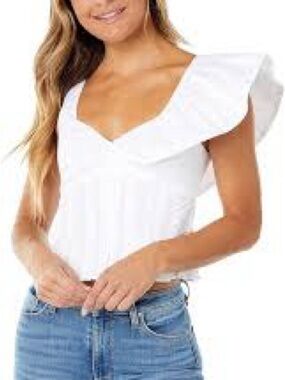 Bardot White Ruffle Sleeve V-Neck Crop Top